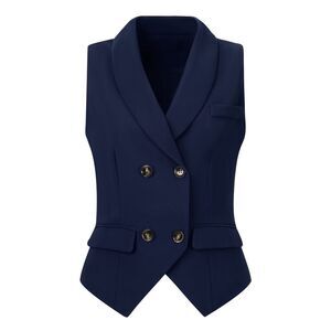 Waistcoat Lapel Collar Dressy Versatile Racerback Suit Vest Dark Blue